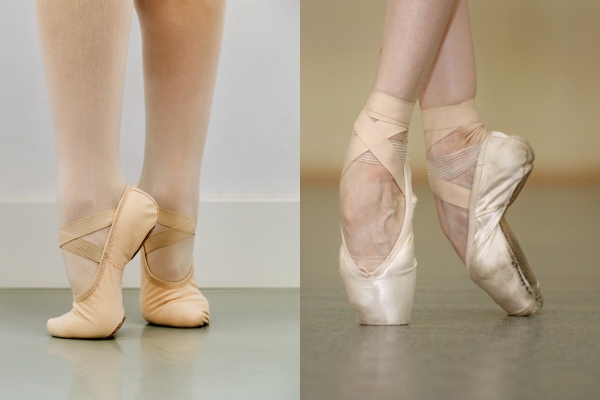 ballet shoes and pointe shoes are different